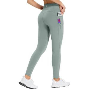 imagebaleaf 2530 Womens Fleece Lined Leggings Water Resistant High Waist Winter Running Hiking Pants Zipper Pockets25 Inch Gray