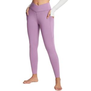 imagebaleaf Womens Crossover Fleece Lined Leggings with Pockets Thermal Warm Winter Tights Crossover High Waisted Yoga PantsGrape