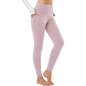 imagebaleaf Womens Fleece Lined Leggings Thermal Warm Winter Tights High Waisted Yoga Pants Cold Weather with PocketsLight Purple