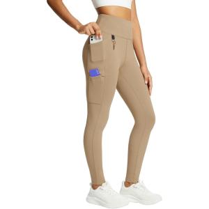 imagebaleaf Womens Fleece Lined Leggings Waterproof Winter Hiking Pants Thermal Running Tights Zipper Pockets High WaistedBrown