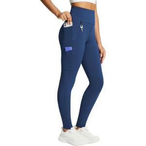 imagebaleaf Womens Fleece Lined Leggings Waterproof Winter Hiking Pants Thermal Running Tights Zipper Pockets High WaistedGulf Blue