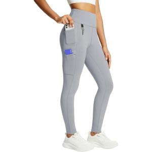 imagebaleaf Womens Fleece Lined Leggings Waterproof Winter Hiking Pants Thermal Running Tights Zipper Pockets High WaistedLight Grey