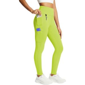 imagebaleaf Womens Fleece Lined Leggings Waterproof Winter Hiking Pants Thermal Running Tights Zipper Pockets High WaistedNeon Lemon