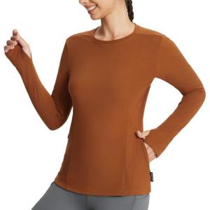 imagebaleaf Womens Thermal Tops Fleece Lined Shirts Long Sleeve Cold Weather Winter Gear Workout Zipper Pocket ThumbholesBrown