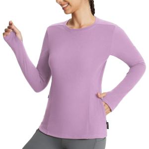 imagebaleaf Womens Thermal Tops Fleece Lined Shirts Long Sleeve Cold Weather Winter Gear Workout Zipper Pocket ThumbholesPurple