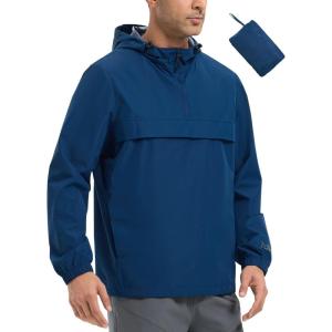 imagebaleaf Mens Rain Jacket Water Resistant Hiking Windbreaker Packable Running Golf Gear Hood Raincoat ReflectiveNavy Blue