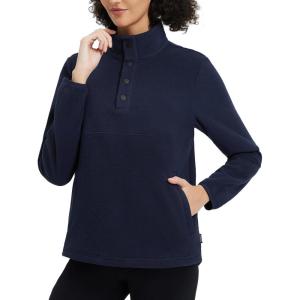 imagebaleaf Womens 14 Buttom Down Fleece Pullover Thermal Long Sleeve Shirts Ski Mid Layer with Pockets Thumbhole Warm TopsBlue