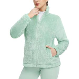 imagebaleaf Womens Fleece Full Zip Up Jacket Fuzzy Lightweight Warm Middle Layer Ski Jacket Winter CoatLight Green