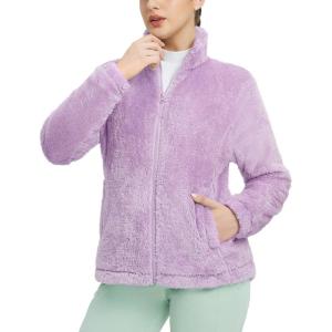 imagebaleaf Womens Fleece Full Zip Up Jacket Fuzzy Lightweight Warm Middle Layer Ski Jacket Winter CoatLight Purple