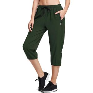 imagebaleaf Womens Lightweight Capri Jogger Hiking Shorts Running Capri Pants Quick Dry UPF 50 Zipper PocketsArmy Green