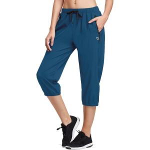 imagebaleaf Womens Lightweight Capri Jogger Hiking Shorts Running Capri Pants Quick Dry UPF 50 Zipper PocketsBlue