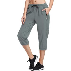 imagebaleaf Womens Lightweight Capri Jogger Hiking Shorts Running Capri Pants Quick Dry UPF 50 Zipper PocketsLight Grey