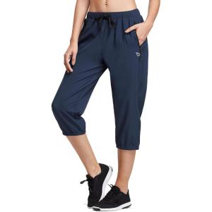 imagebaleaf Womens Lightweight Capri Jogger Hiking Shorts Running Capri Pants Quick Dry UPF 50 Zipper PocketsNavy