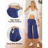 imagebaleaf Capris Pants for Women Yoga Capri Leggings with Pockets Loose High Waist Crop Workout Pants Wide Leg Casual SummerNavy Blue