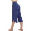 imagebaleaf Capris Pants for Women Yoga Capri Leggings with Pockets Loose High Waist Crop Workout Pants Wide Leg Casual SummerNavy Blue