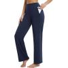 imagebaleaf Womens Wide Leg Travel Stretch Dress Pants Yoga High Waist with Pockets Casual Work SweatpantsNavy Blue