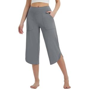 imagebaleaf Capris Pants for Women Yoga Capri Leggings with Pockets Loose High Waist Crop Workout Pants Wide Leg Casual SummerDark Grey