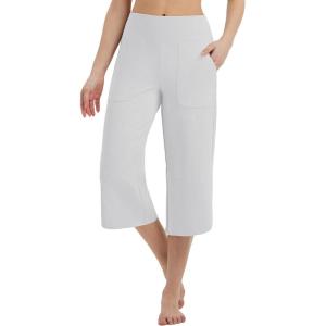 imagebaleaf Capris Pants for Women Yoga Capri Leggings with Pockets Loose High Waist Crop Workout Pants Wide Leg Casual SummerWhite