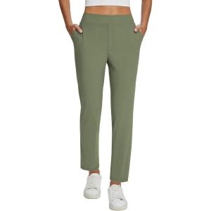 imagebaleaf Womens Business Casual Pants Stretch Travel Pants On Airport with Zipper Pockets Dressy Slacks Golf Work Pull onArmy Green