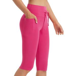 imagebaleaf Womens Capri Leggings with Pockets Knee Length Capris Pants Yoga Workout Exercise for Casual SummerRosy