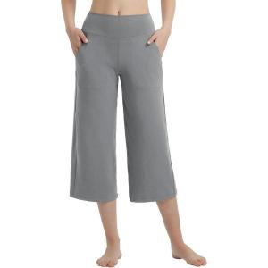 imagebaleaf Womens Capri Pants Wide Leg Yoga Dress Capris High Waist Cropped Pants with Pockets Loose Lounge Travel SummerDark Grey