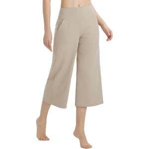 imagebaleaf Womens Capri Pants Wide Leg Yoga Dress Capris High Waist Cropped Pants with Pockets Loose Lounge Travel SummerKhaki