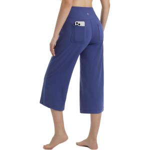 imagebaleaf Womens Capri Pants Wide Leg Yoga Dress Capris High Waist Cropped Pants with Pockets Loose Lounge Travel SummerNavy Blue