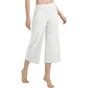 imagebaleaf Womens Capri Pants Wide Leg Yoga Dress Capris High Waist Cropped Pants with Pockets Loose Lounge Travel SummerWhite