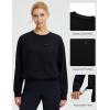 imagebaleaf Womens Cropped Crewneck Sweatshirt Fleece Lined Pullover Loose Fit Long Sleeve Workout Athletic Tops with PocketBlack