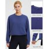 imagebaleaf Womens Cropped Crewneck Sweatshirt Fleece Lined Pullover Loose Fit Long Sleeve Workout Athletic Tops with PocketNavy Blue