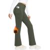 imagebaleaf Womens Fleece Lined Pants Winter Thermal Warm Hiking Yoga Pants with Zipper Pockets Bootcut High Waist Flare LeggingsArmy Green