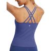 imagebaleaf Womens Workout Tank Tops with Wireless Padded Yoga Crop Longline Sports Bras Double Spaghetti StrapNavy Blue