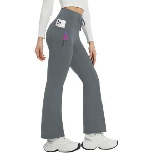 imagebaleaf Womens Fleece Lined Pants Winter Thermal Warm Hiking Yoga Pants with Zipper Pockets Bootcut High Waist Flare LeggingsDark Gray