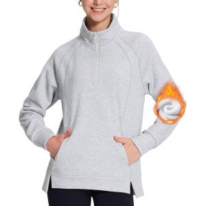 imagebaleaf Womens Quarter Zip Pullover Fleece Jacket Oversized Hoodie Fall Sweatshirts Casual with PocketsGrey