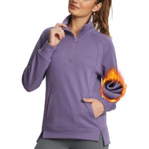imagebaleaf Womens Quarter Zip Pullover Fleece Jacket Oversized Hoodie Fall Sweatshirts Casual with PocketsPurple