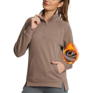 imagebaleaf Womens Quarter Zip Pullover Fleece Jacket Oversized Hoodie Fall Sweatshirts Casual with PocketsTan