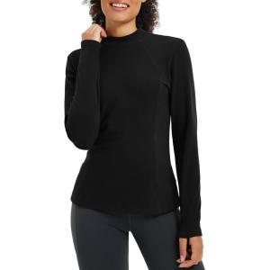 imagebaleaf Womens Thermal Tops Winter Long Sleeve Shirts Warm Base Layer Running Gear Mock Neck Clothes WorkoutBlack