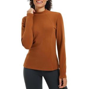 imagebaleaf Womens Thermal Tops Winter Long Sleeve Shirts Warm Base Layer Running Gear Mock Neck Clothes WorkoutBrown