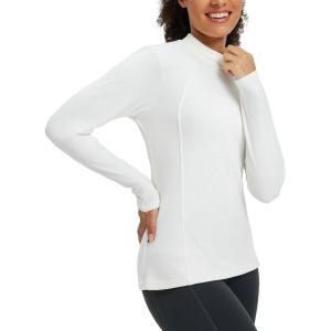 imagebaleaf Womens Thermal Tops Winter Long Sleeve Shirts Warm Base Layer Running Gear Mock Neck Clothes WorkoutWhite