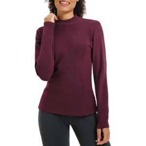 imagebaleaf Womens Thermal Tops Winter Long Sleeve Shirts Warm Base Layer Running Gear Mock Neck Clothes WorkoutWine Red