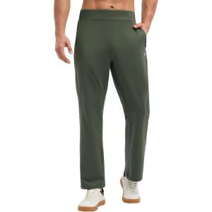 imagebaleaf Mens Fleece Lined Pants Winter Open Bottom Sweatpants Thermal Athletic Pants with 3 PocketsArmy Green