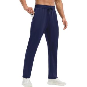 imagebaleaf Mens Fleece Lined Running Pants Winter Thermal Track Pants Zipper Pocket Water Resistant Athletic Workout HikingNavy Blue Water Resistant