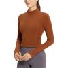 imagebaleaf Thermal Shirts for Women Long Sleeve Fleece Tops Running Workout Cold Weather Gear Compression Zipper PocketCaramel