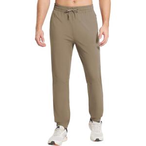 imagebaleaf Mens Fleece Lined Joggers Winter Athletic Sweatpants Thermal Hiking Workout Running Pants with Zipper PocketsBrown