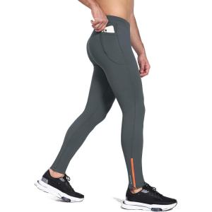imagebaleaf Mens Winter Running Tights Thermal Cycling Pants Water Resistant Fleece Leggings Zipper Pockets Cold Weather GearDark Grey