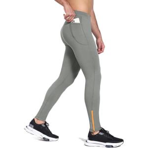 imagebaleaf Mens Winter Running Tights Thermal Cycling Pants Water Resistant Fleece Leggings Zipper Pockets Cold Weather GearGrey