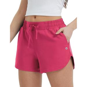 imagebaleaf Womens 35quot Running Shorts Quick Dry with Zipper Pocket Liner Shorts Gym WorkoutRose Red