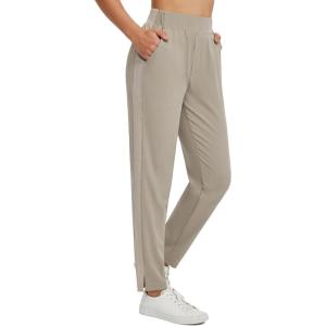 imagebaleaf Womens Pants with Zipper Pockets Stretch Golf Pants High Waist Travel Athletic Work Casual UPF50Brown