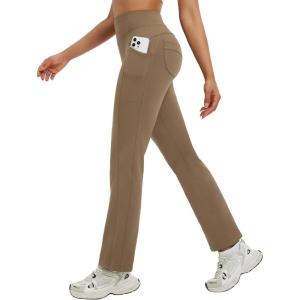 imagebaleaf Womens Fleece Lined Pants Thermal Warm Winter Leggings with Pockets Water Resistant Bootcut Flare Yoga PantsBrown