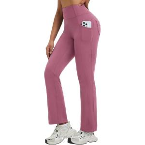 imagebaleaf Womens Fleece Lined Pants Thermal Warm Winter Leggings with Pockets Water Resistant Bootcut Flare Yoga PantsRose Red